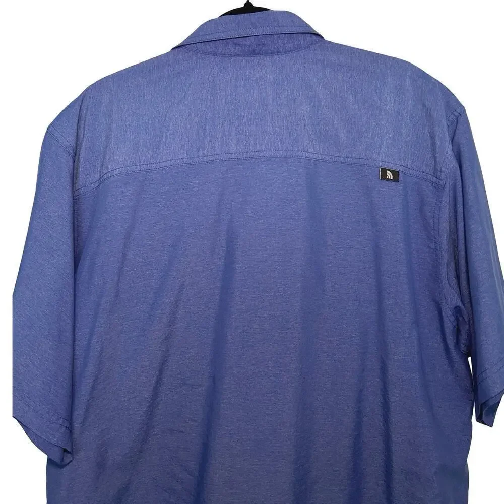 North Face Men’s Tekware Technology Short Sleeve Button Down Shirt Blue Size L